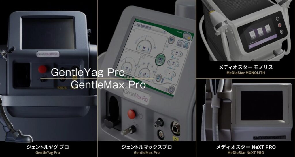 ゴリラクリニックで導入されているジェントルシリーズの脱毛機の一覧