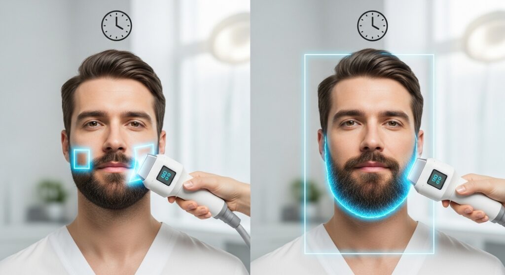 Differences in treatment time | The wider the area, the longer the treatment