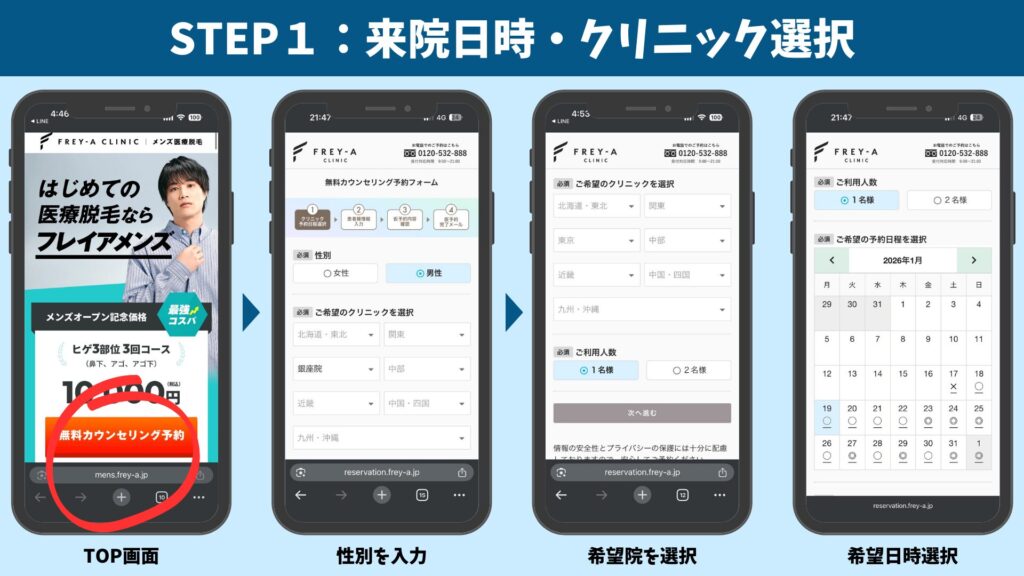 STEP 1: Select your desired date and time and clinic