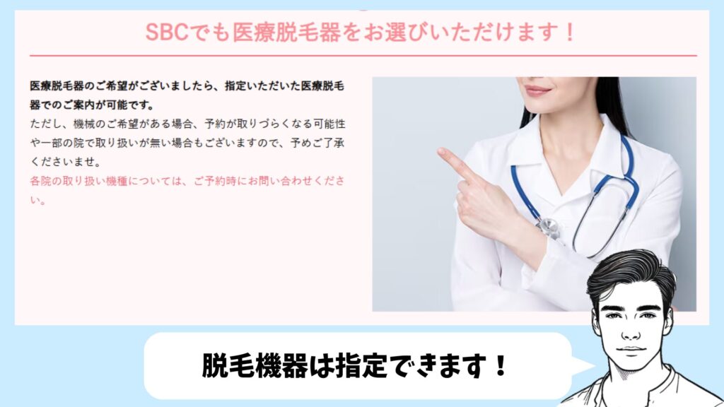 You can specify the hair removal equipment at Shonan Beauty Clinic.