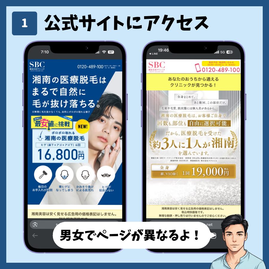 湘南美容クリニックのカウンセリング予約(MySBC登録不要) 手順1:公式サイトにアクセス
