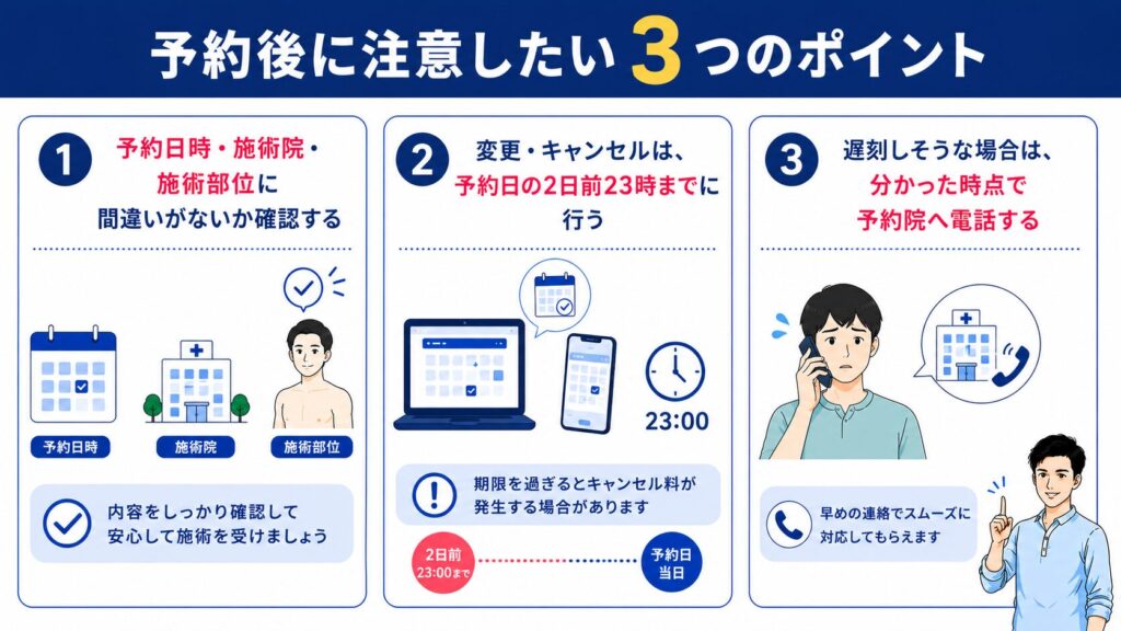 予約後に注意したい3つのポイントのイメージ画像