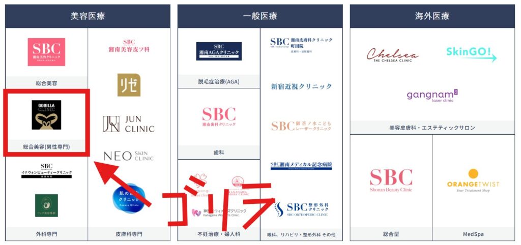 湘南とゴリラのグループ関係を示す記載