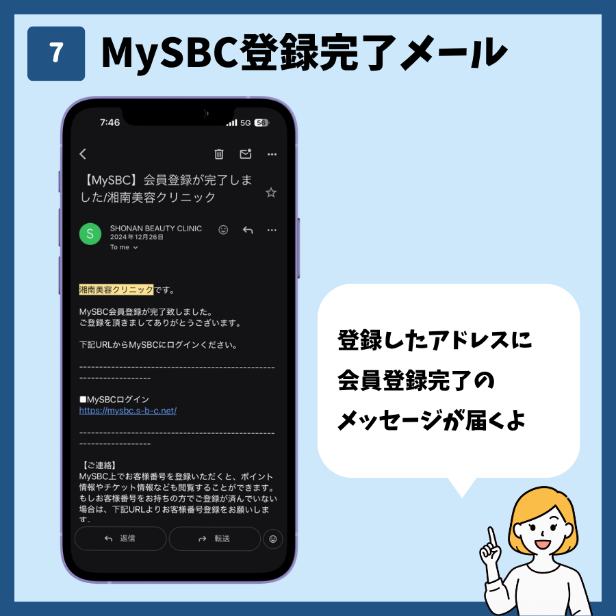 湘南美容クリニックのMySBC会員登録 手順7:登録完了メールが届く