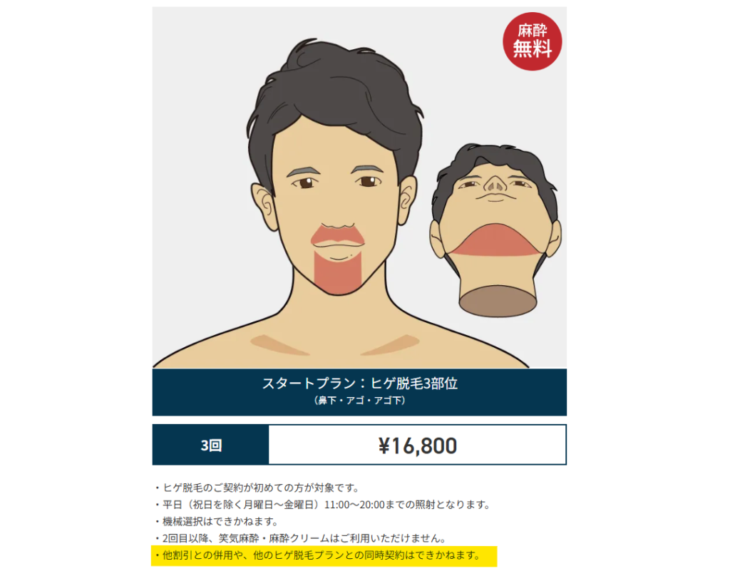 ゴリラクリニックのゴリラ割の割引制度を一覧で示した公式サイトの画面
