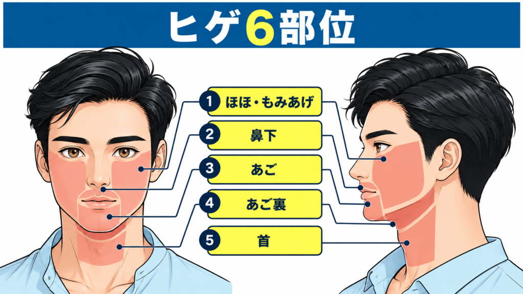ヒゲ脱毛6部位の施術範囲