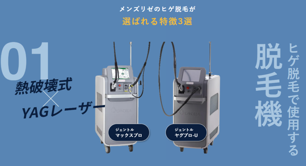 メンズリゼのヒゲ脱毛で使う熱破壊式YAGレーザーの脱毛機(ジェントルマックスプロとジェントルヤグプロ-U)