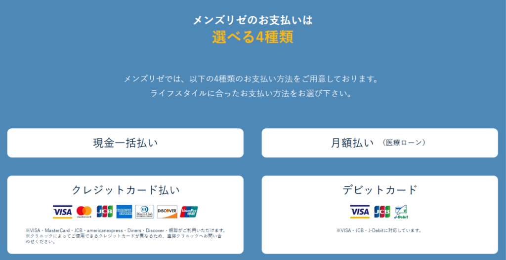 メンズリゼの支払方法