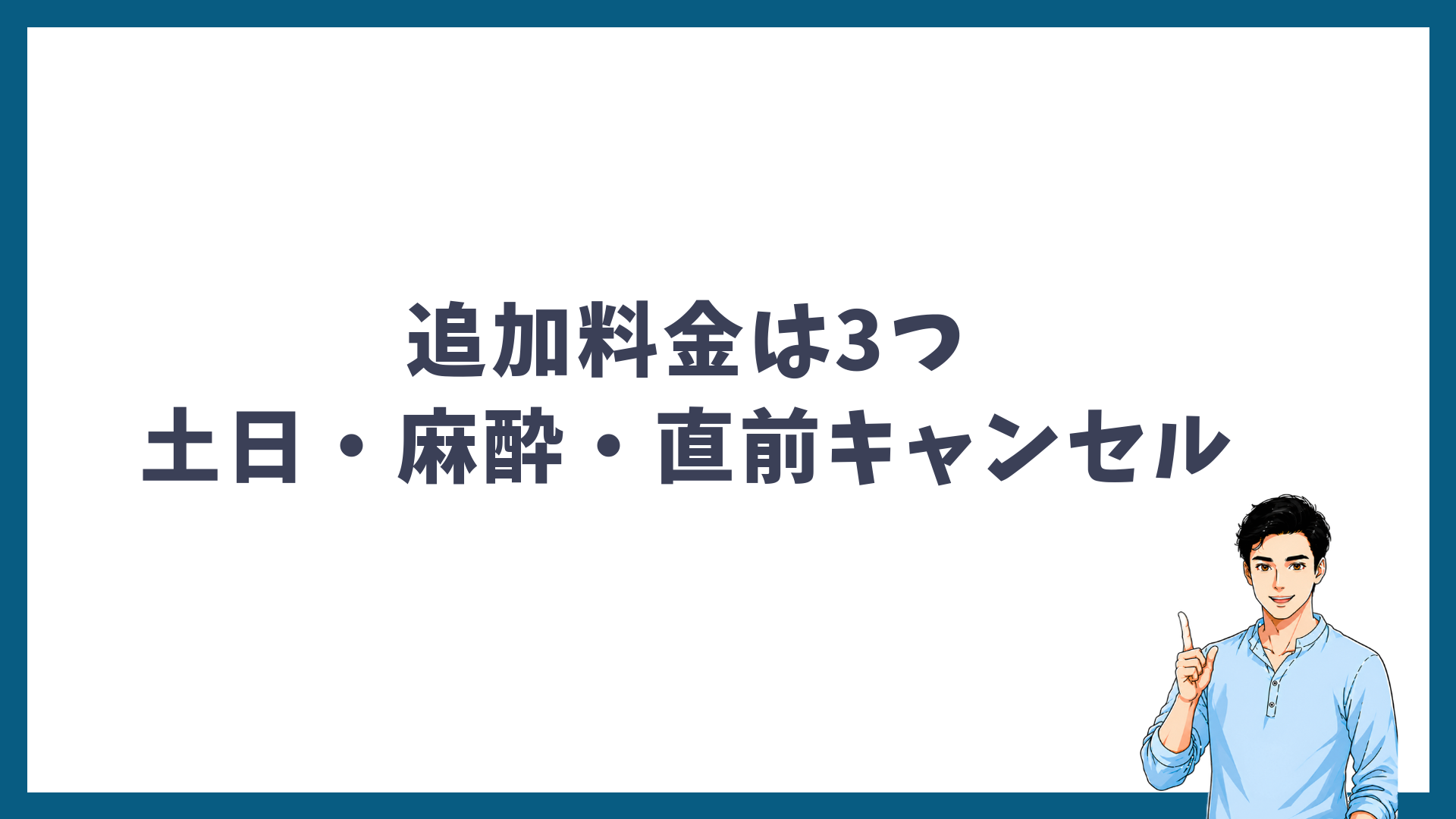 ゴリラクリニックの追加料金は土日・麻酔・直前キャンセルの3つであることを示す見出し画像