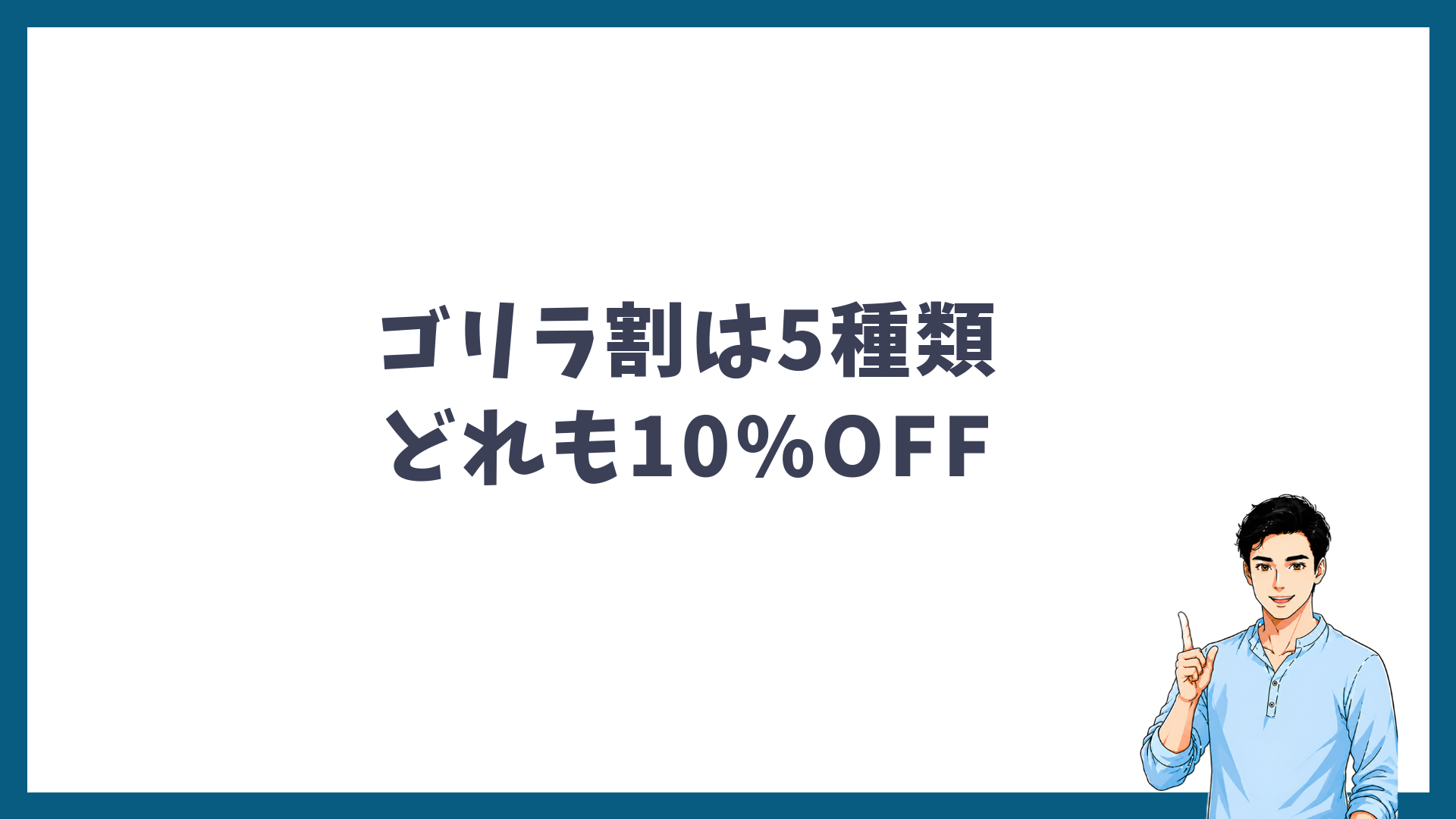 ゴリラ割は5種類でどれも10%OFFであることを示す見出し画像